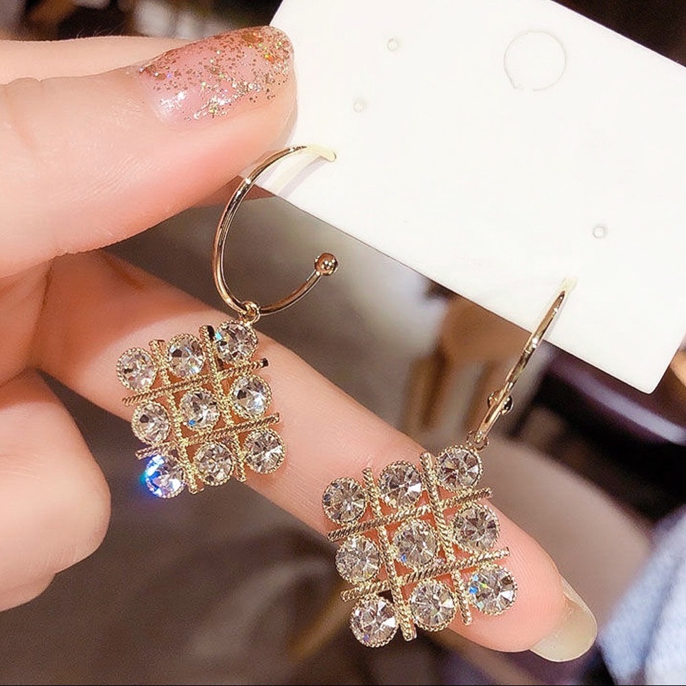 Any 2/$20! Gold Hoops w/Rhombus Crystal Earrings - Picture 4 of 7